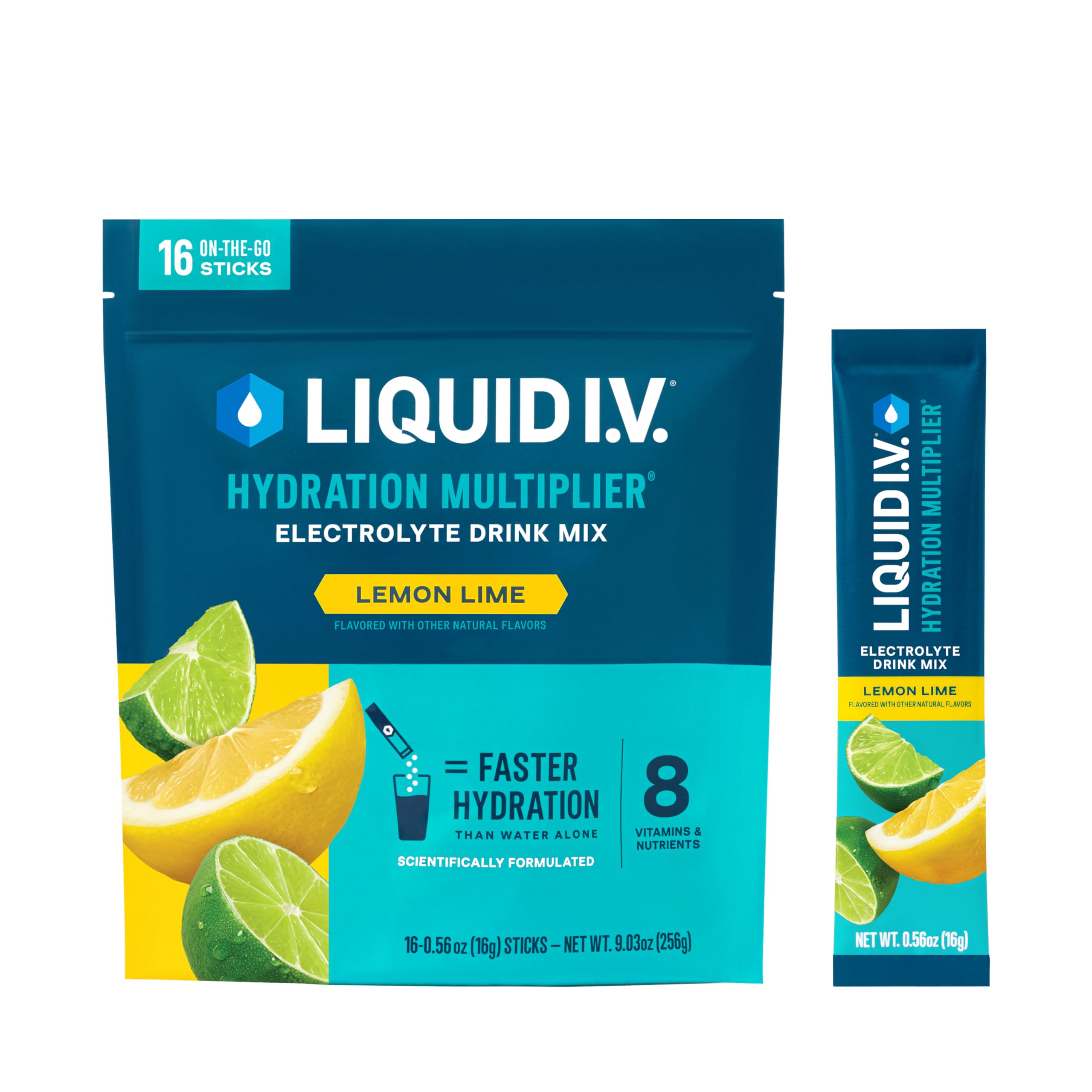 Liquid I.V. Hydration Multiplier, Electrolyte Powder, Easy Open Packets, Supplement Drink Mix (Lemon Lime, 16 Count)