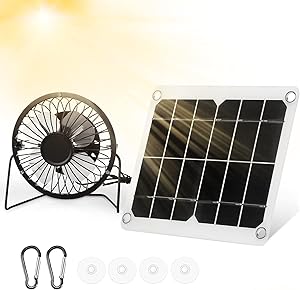 Roceei 10W 4 Inch Solar Panel Powered Fan Outdoor Double USB Solar Panel Fan Waterproof Solar Fan Mini Portable Cooling Fan for Home Dog House Chicken Car Ventilation System