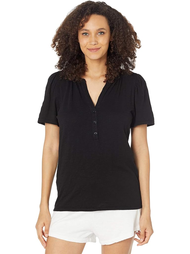 bobi Los Angeles Slubbed Jersey Button Front Short Sleeve Top