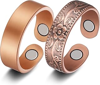 Jecanori 2PCS Copper Rings for Women,Magnetic Therapy Copper Ring, Adjustable Jewelry Gift with Box (Vintage Flower|Uncoat...