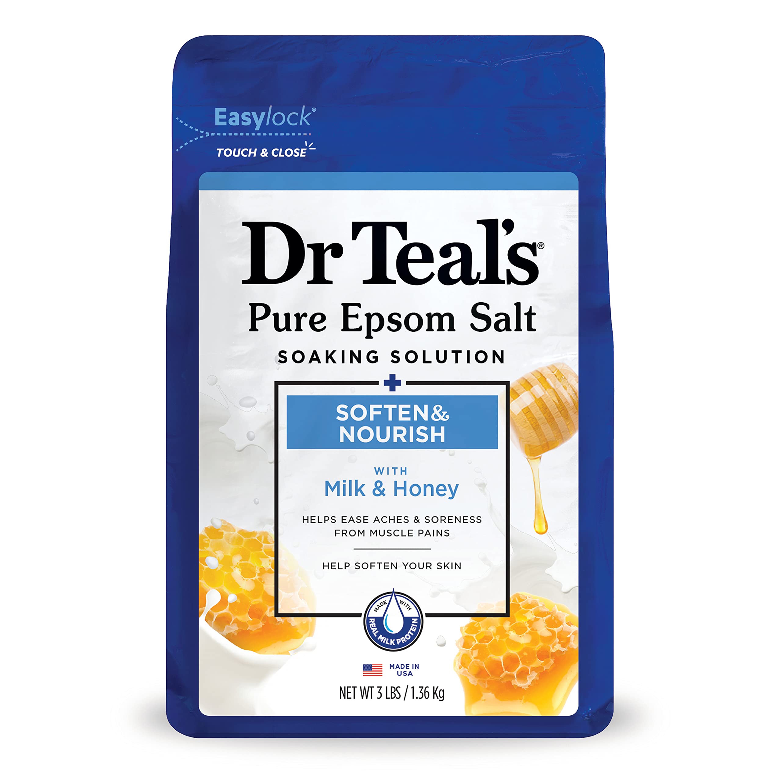 Dr. Teal's Epsom Salt Soaking Solution, Soften & Nourish with Milk and Honey, 48 Oz