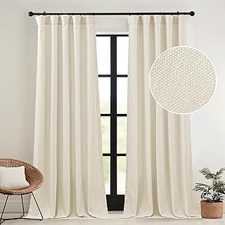 RYB HOME Faux Linen Living Room Curtains 120 inches Long, Pinch Pleated Privacy Light Filtering Backdrop Curtains for Dini...