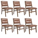 civama Faux Leather Dining Chairs Set of 6&comma; 19 Inch Dining Room Chairs with Sturdy Back&comma; Armless Accent Side Chairs Wood Legs&comma; Comfy Upholstered Kitchen Living Room Chairs&comma; Brown