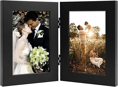 Golden State Art, 4x6 Double Picture Frame Vertical Hinged Photo Frame 2 Opening Folding Family Frames Collage, with Real Glass (4x6, Black, 1-Pack)