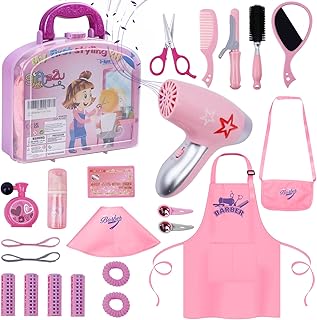 Gifts2U Girls Beauty Salon Set, 23 Pcs Kids Beauty Salon Toy Kit Pretend Hair Styling Set for Girls with Blow Dryer, Barbe...