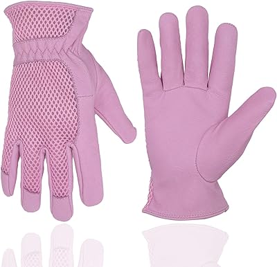 HLDD HANDLANDY Pigskin Leather Women Gardening Gloves, Stretchable Work Gloves Women, 3D Mesh Breathable Rose Garden Gloves