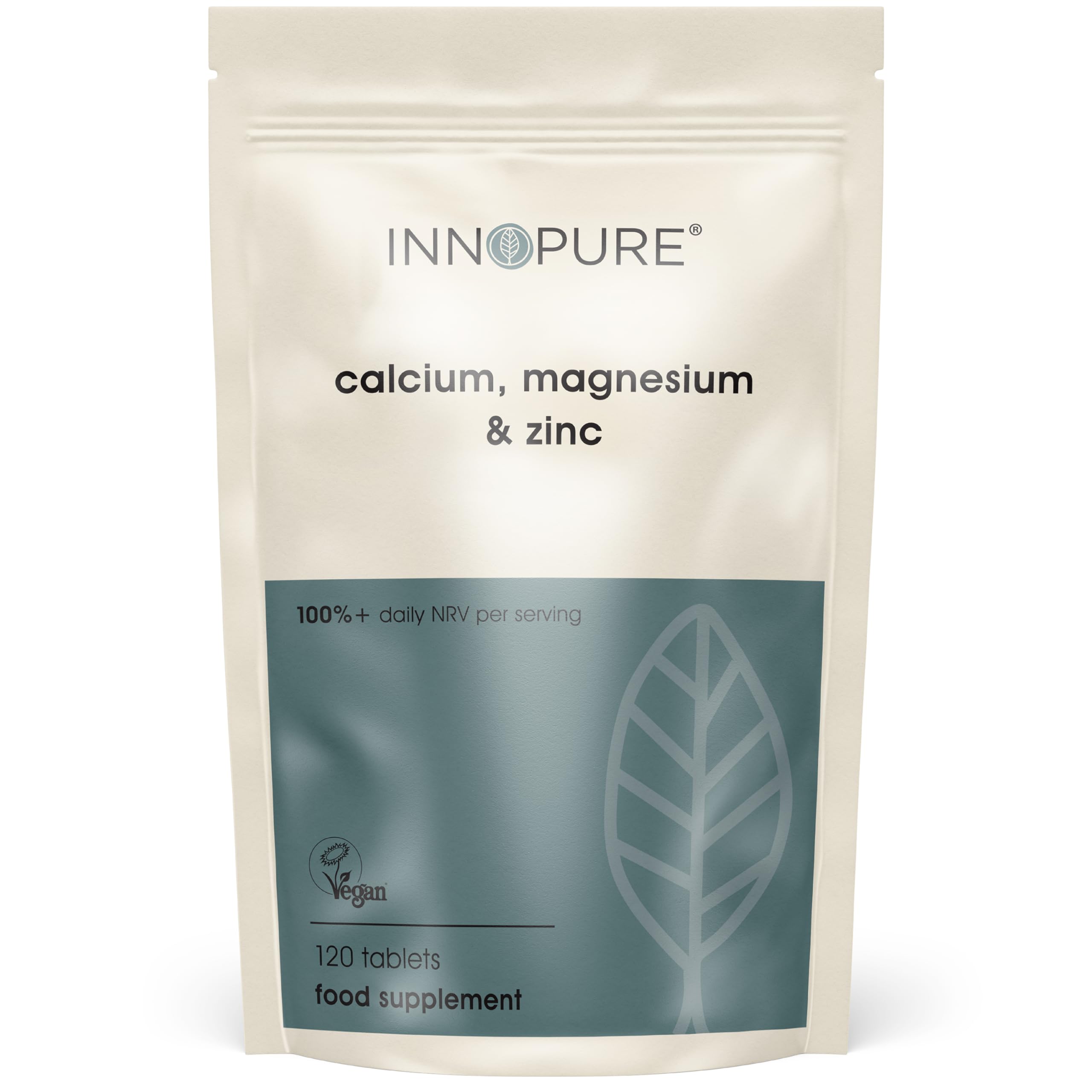 INNOPURE Calcium, Magnesium and Zinc - 120 Tablets - Mineral Supplement, Support Maintenance of Normal Bones, Teeth and Muscle Function - Vegan, Vegetarian Society Approved Calcium Tablets, UK Made