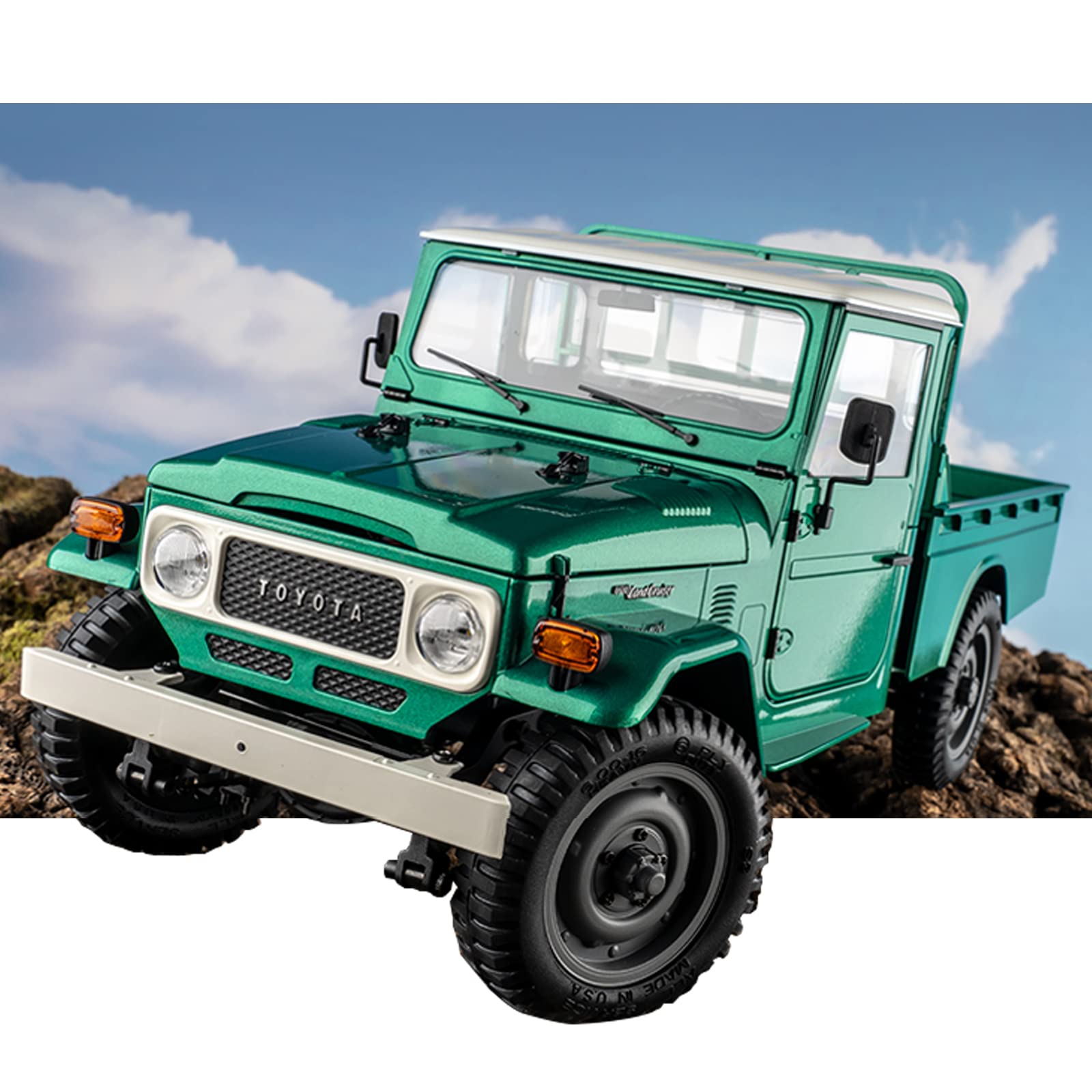 EAZYRC X FMS 1/12 Toyota FJ45 RC Pick-up Truck 4WD RTR Official License, 2 Speed Transmission 5Km/h Speed, Vintage 1960s Car, All Terrain Off-Road with Battery, Charger and Remote Control