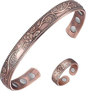 Jecanori Copper Bracelet & Ring for Women, Magnetic Bracelets and Ring with 3500 Gauss Magnets, 99.99% Pure Copper Jewelry...