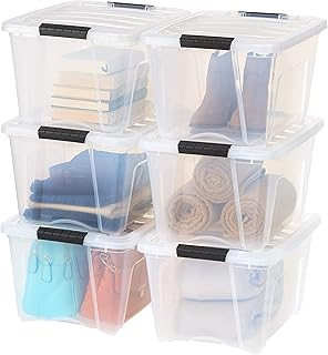 IRIS USA 32 Qt Stackable Plastic Storage Bins with Lids, 6 Pack - BPA-Free, Made in USA - See-Through Organizing Solution,...