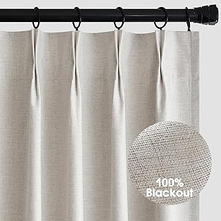 MIULEE 120 Inches Long Pinch Pleated Curtains Blackout, Linen Pinch Pleat Curtains with Hooks Thermal Insulated Light Bloc...