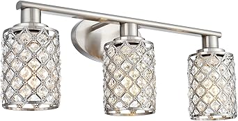 3 Light Bathroom Light Fixtures, Modern Farmhouse Vanity Light,Brushed Nickel Bathroom Lights Over Mirror,Crystal Vanity Lighting Fixtures for Bathroom,Powder Room