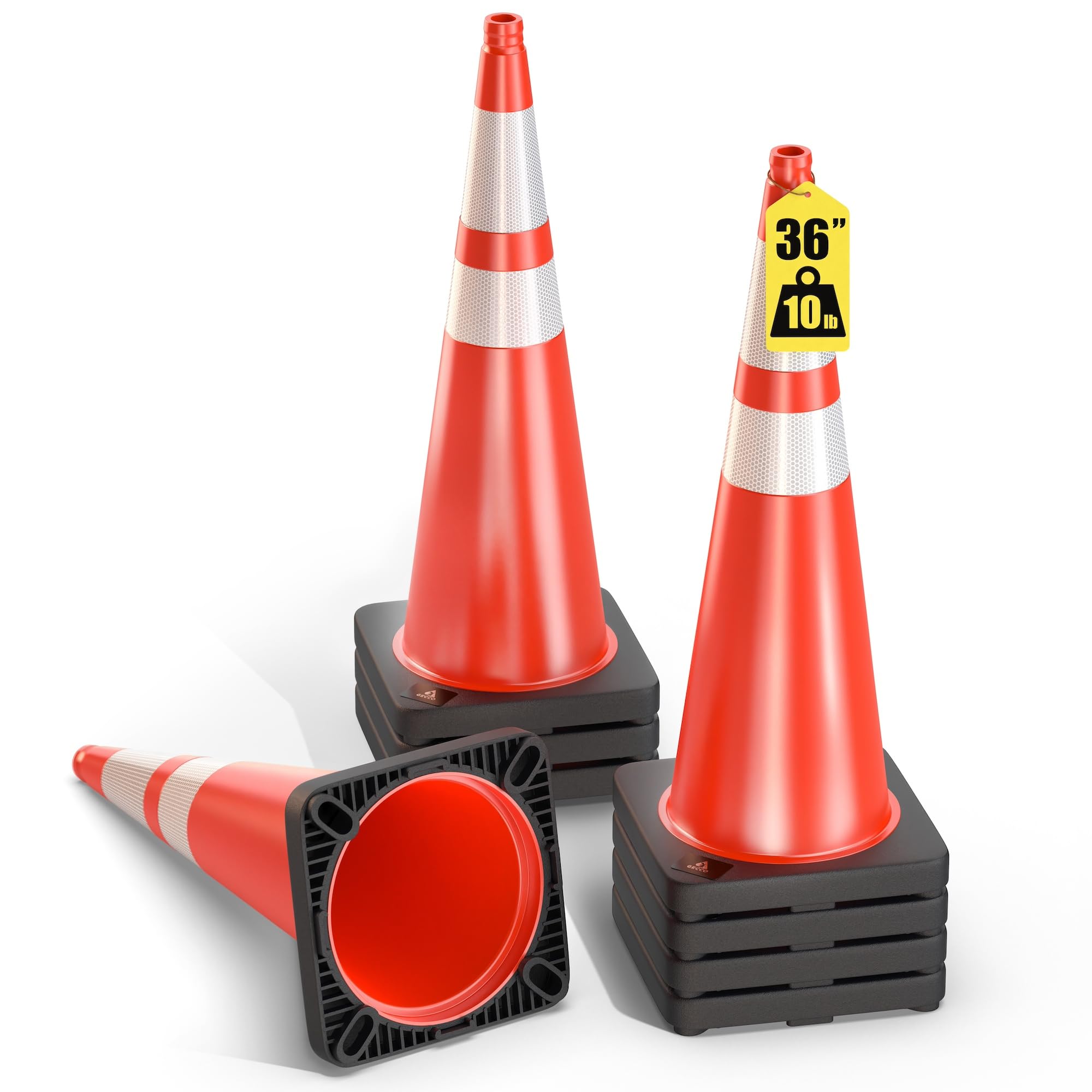 (8 Pack) GECCO ™ 36 Inch 10 Lb Traffic Cones [PRO-Grade US Type] Heavy Tall Orange Caution Road Safety Cone Set for Highway, Emergency, Constructions, Airports, Events - PVC Plastic & Black Base