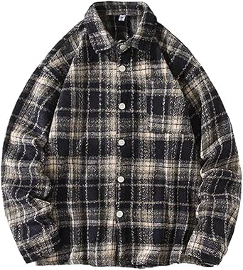 XCWER Men&#39;s Cotton Plaid Shirts Jacket Fleece Lined Flannel Shirts Button Down Jackets with Hood for Men Shirt