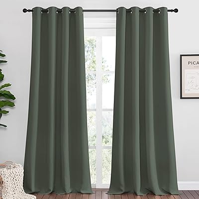 NICETOWN Dark Mallard Blackout Draperies Curtains - Pair of Grommet Top Thermal Insulated Blackout Decorative Curtains for Thanksgiving Day & Christmas Decor(55 inches Wide by 96 inches Long)