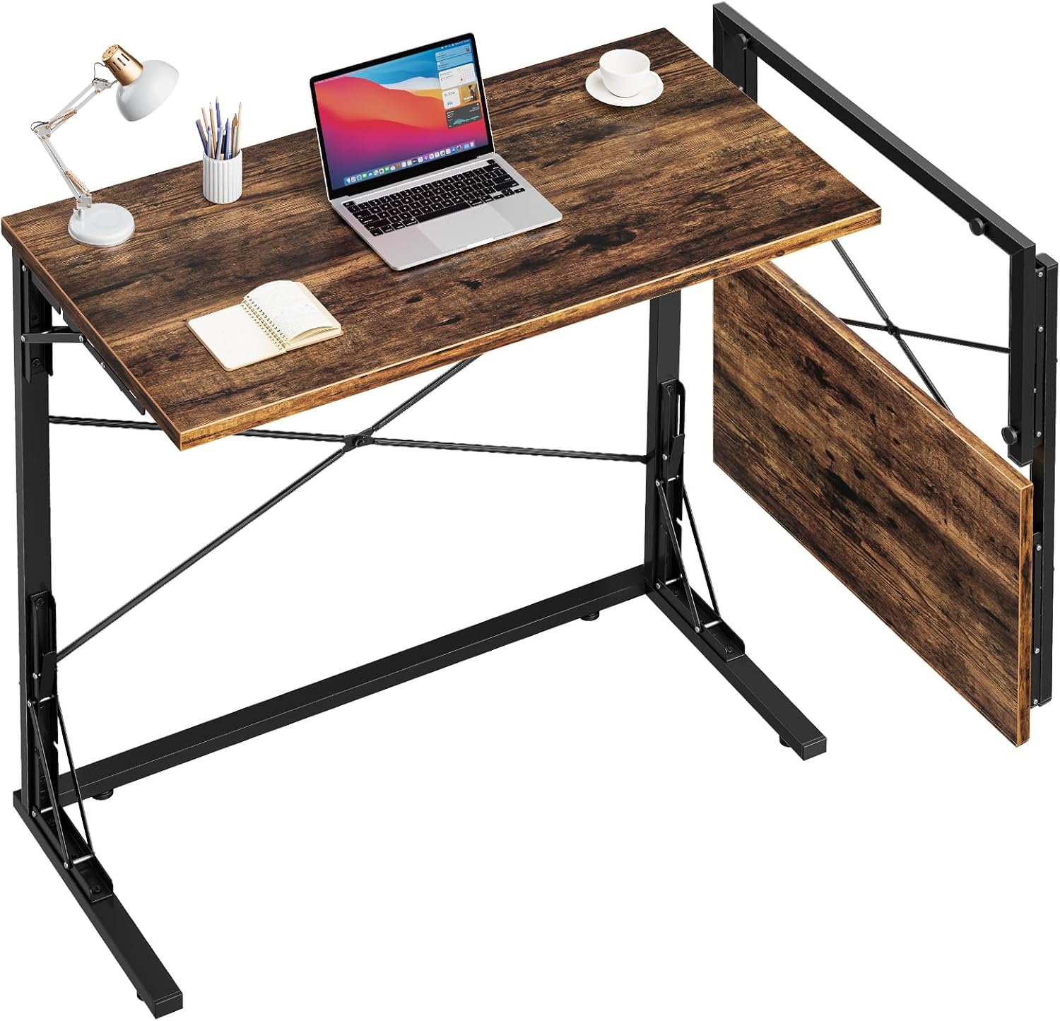 Vantic 31.5" Folding Desk, Foldable TV Tray Table for Eating on Couch, Extra Large TV Dinner Trays, Portable Fold Computer Writing Desk Table for Home Office, Rustic Brown