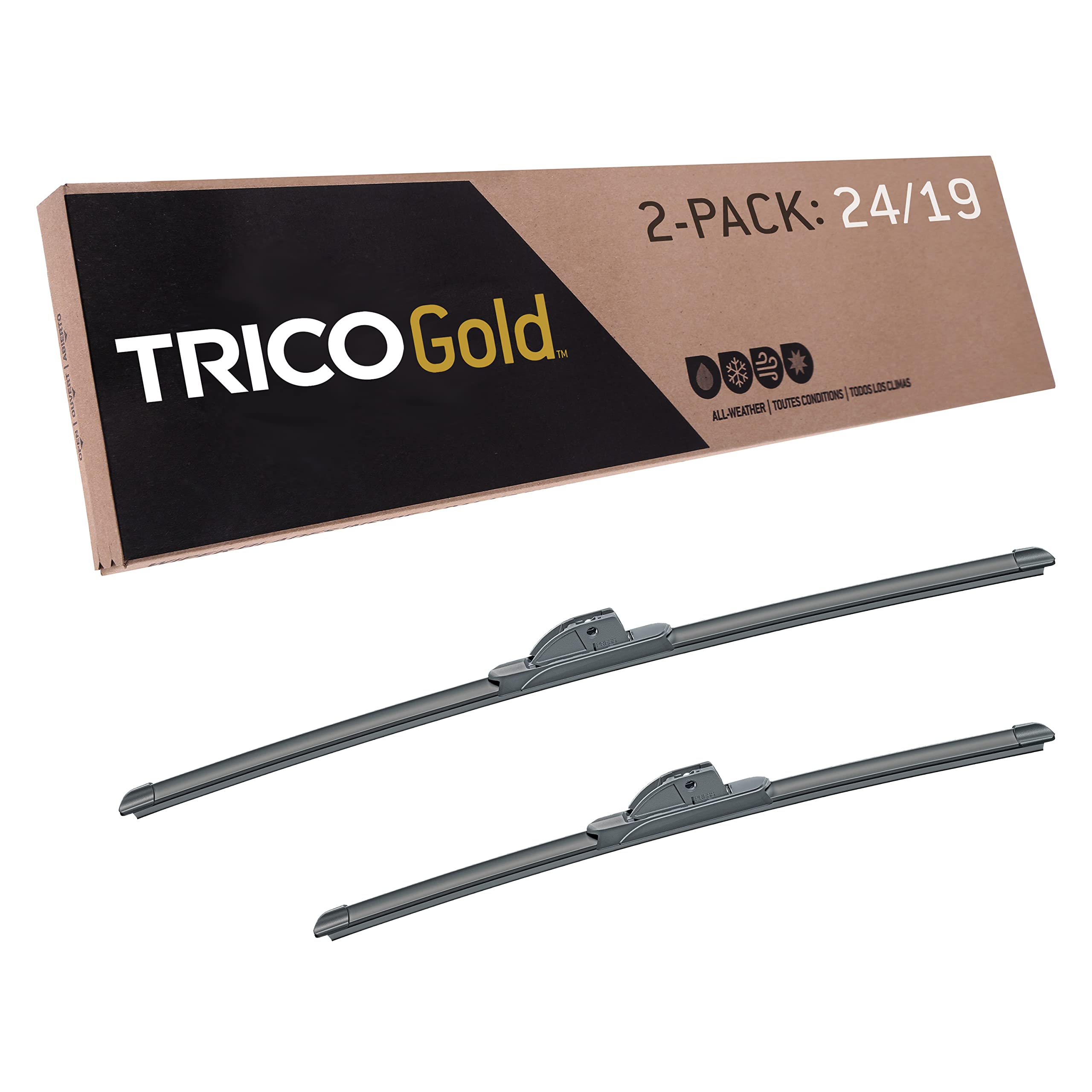 TRICO Gold™ (18-2419) 24 & 19 Inch Pack of 2 Automotive Replacement Windshield Wiper Blades for My Car Super Premium All Weather Beam Blade for Select Vehicle Models