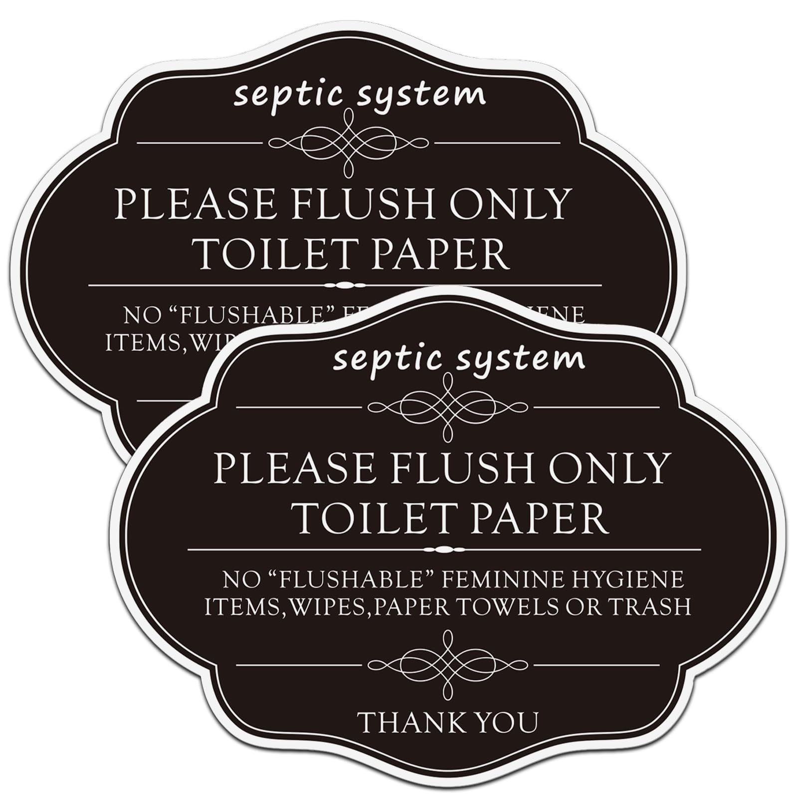 Do Not Flush Rules Bathroom Signs,RAMIEYOO Designer Sign For Septic Systme,Please Flush Only Toilet Paper,Great for Home,Business or RV,Cabin (Black A)