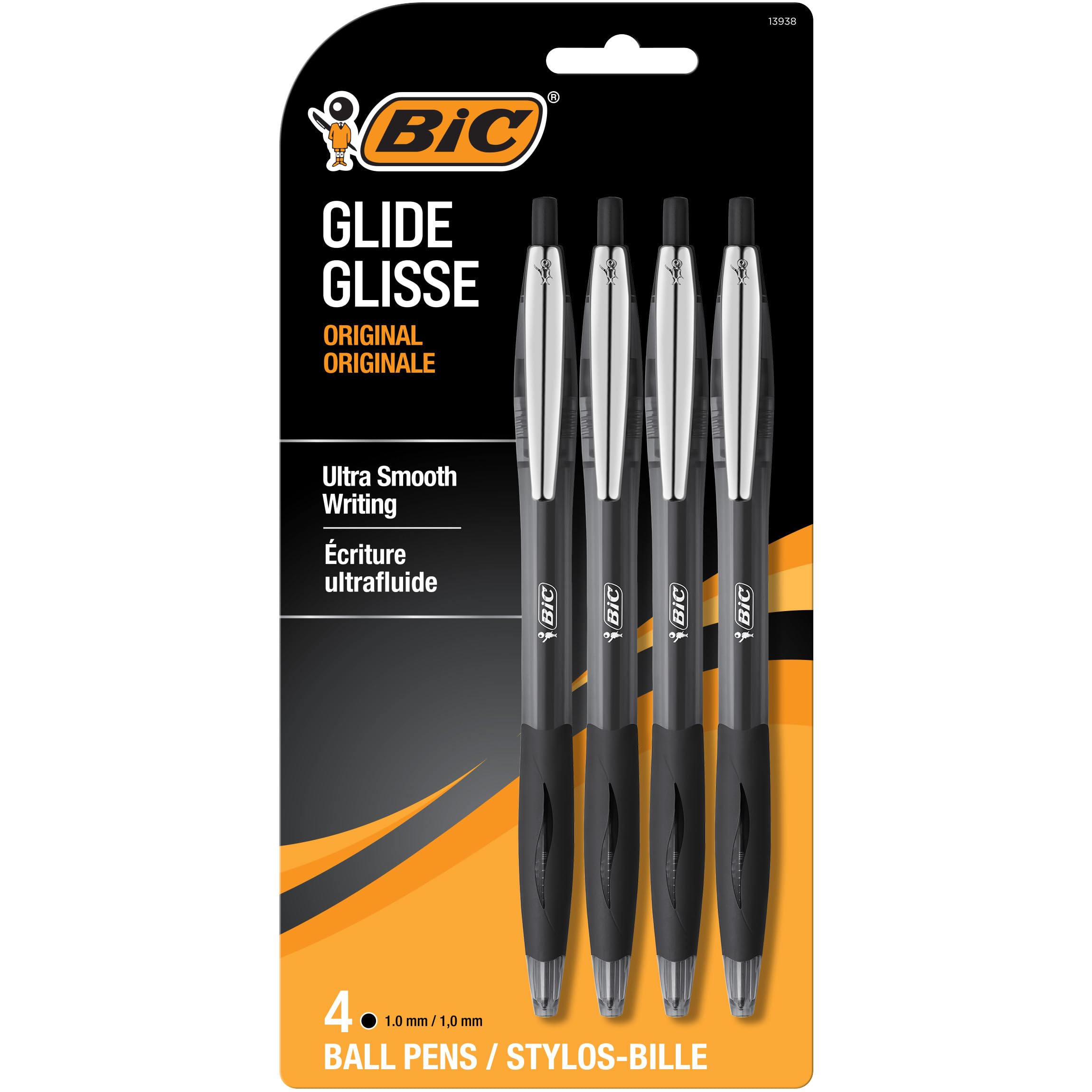 BICAtlantis Original Retractable Ball Pen, Medium Point (1.0 mm), Black, 4-Count