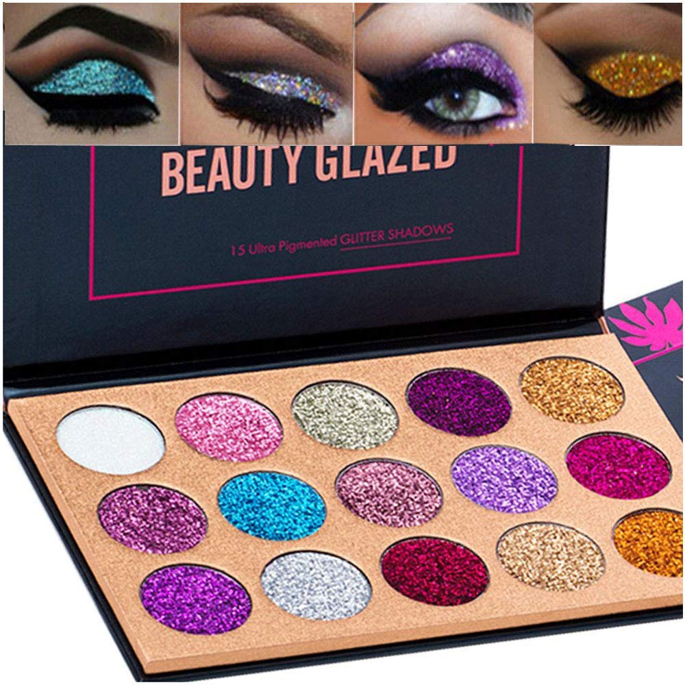 BestLand 15 Colors Glitter Eyeshadow Palette Shimmer Ultra Pigmented Makeup Eye Shadow Powder Long Lasting Waterproof Holiday Party Makeup (Colors A)