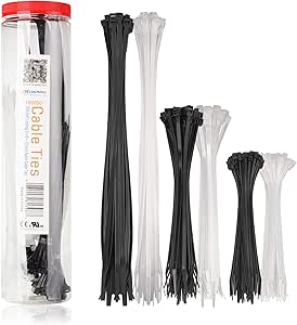 Cable Matters 200-Pack Cable Ties for Indoor and Outdoor, 6, 8, 12-Inch Self-Locking Nylon Zip Ties Assorted Sizes, Wire Ties, Tie Wraps for Multiple Use, Self Locking Zipties, in Black and White