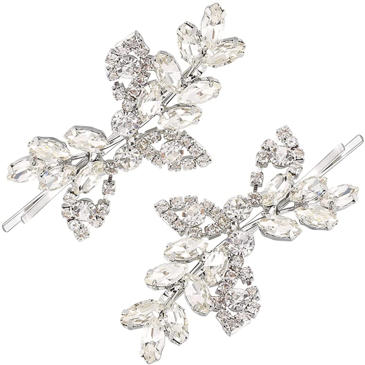 2 Pieces Rhinestone Bridal Hair Clips Leaf Bridal Wedding Hair Pins Crystal Hair Clips Silver Rhinestone Jewelry Barrette for Brides Bridesmaids Flower Girls