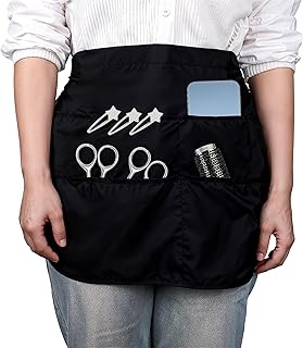 Barber Apron with 5 Pockets and Adjustable Belt, Waterproof Bleach-Proof Hair Stylist Apron for Men Women, Short Length Se...