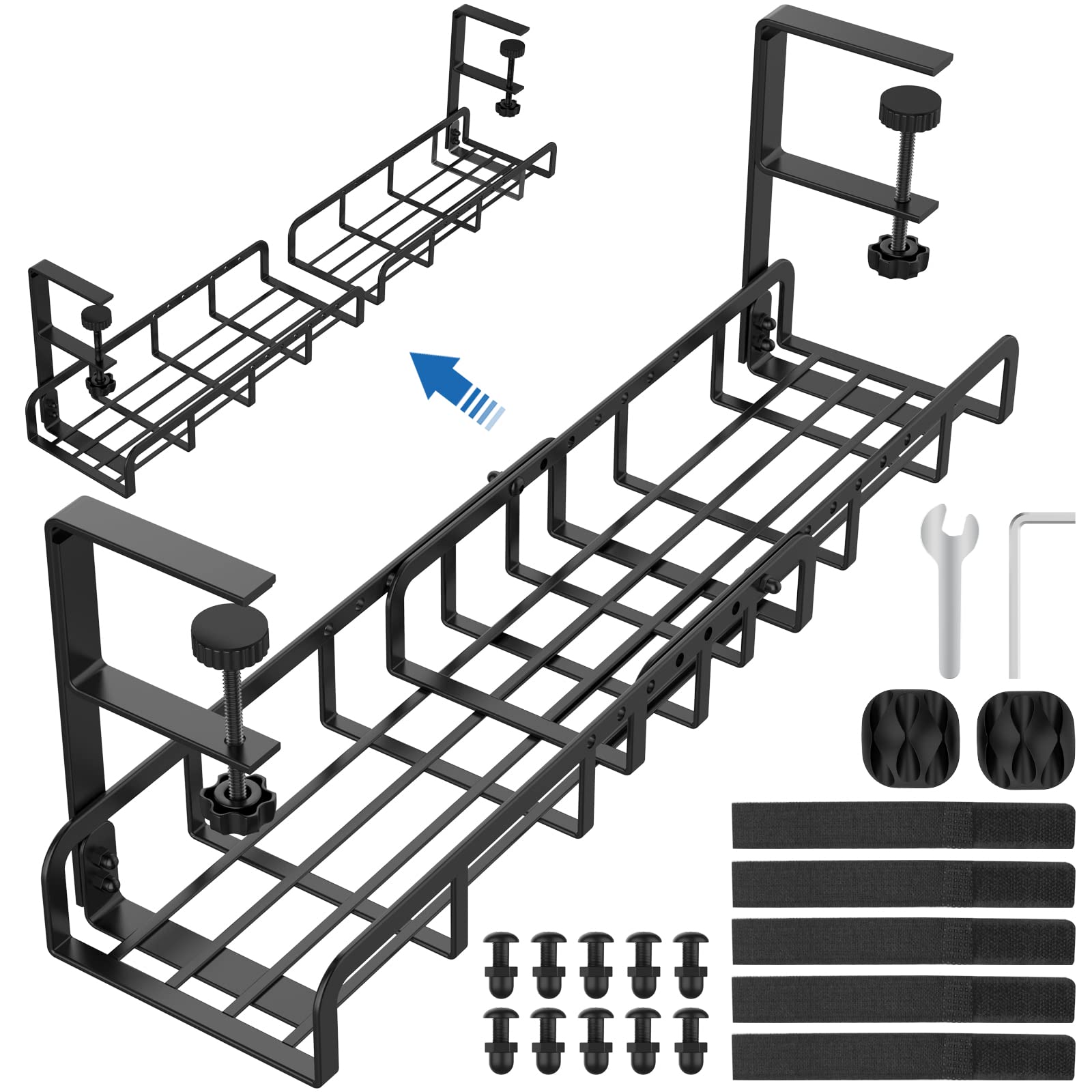 Expandable Retractable Under Desk Cable Management Tray, No-Drilling 24 ...