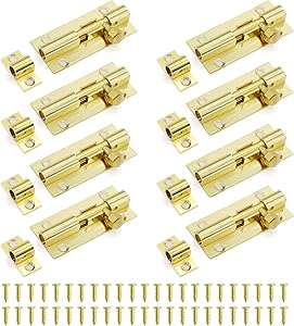 8 PCS Solid Cast Brass Barrel Bolt, Door Slide Latch Lock Latch Hardware with Screws for Garden Gate Shed Door Window (2 Inch, Gold)