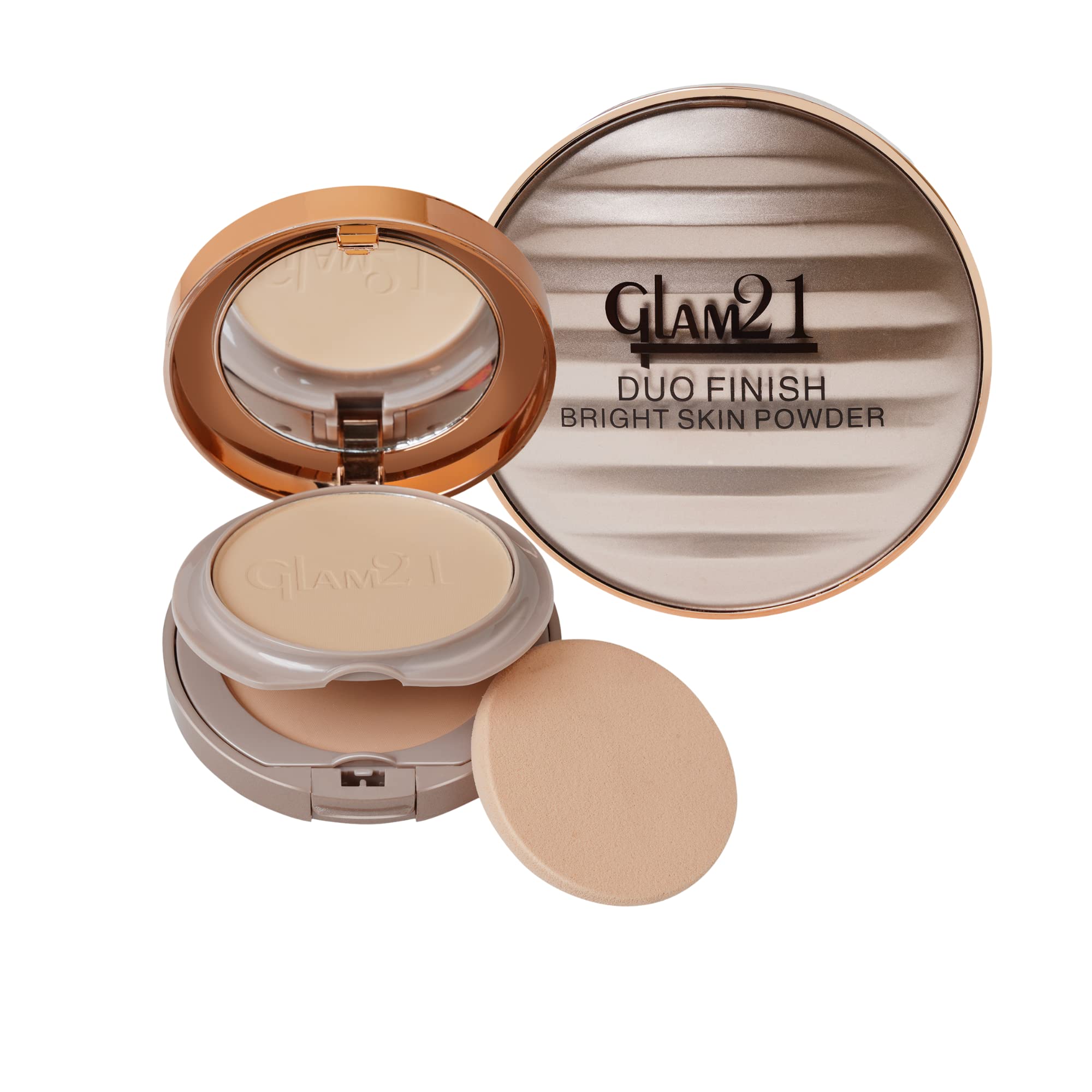 Glam21 Duo Finish, 2-in-1 Compact Powder (CP8001)| Smooth Satin Texture | Long-lasting Mate Finish| All Skin Type | Natural Beige-02