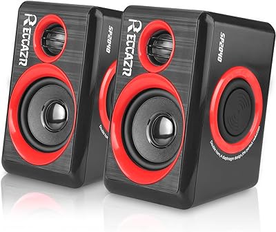 Recacazr Computer Speakers With Surround Subwoofer Heavy Bass USB Wired Powered Multimedia Speaker for PC/Laptops/Smart Phone-Red