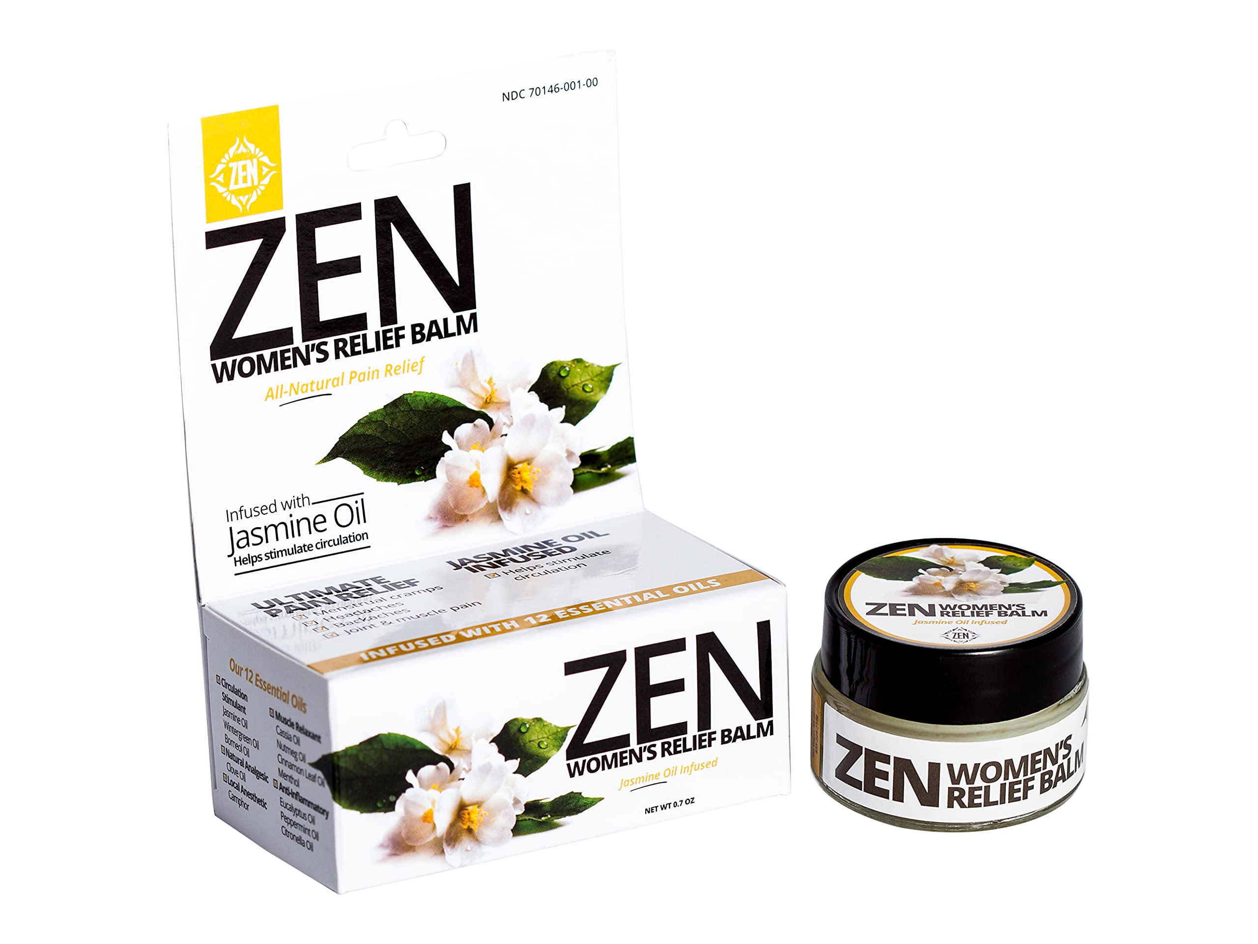 Zen Women's Relief Balm- All-Natural Pain Reliever with Jasmine Oil & 11 Essential Oils- Works Great for Menstrual Cramps, Backaches, Headache, Joints & Muscle Pain (0.7 oz)