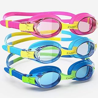 ZABERT 3 Pack Kids Goggles for Swimming, Anti-fog 100% UV Protection, for Kids Age 3-10