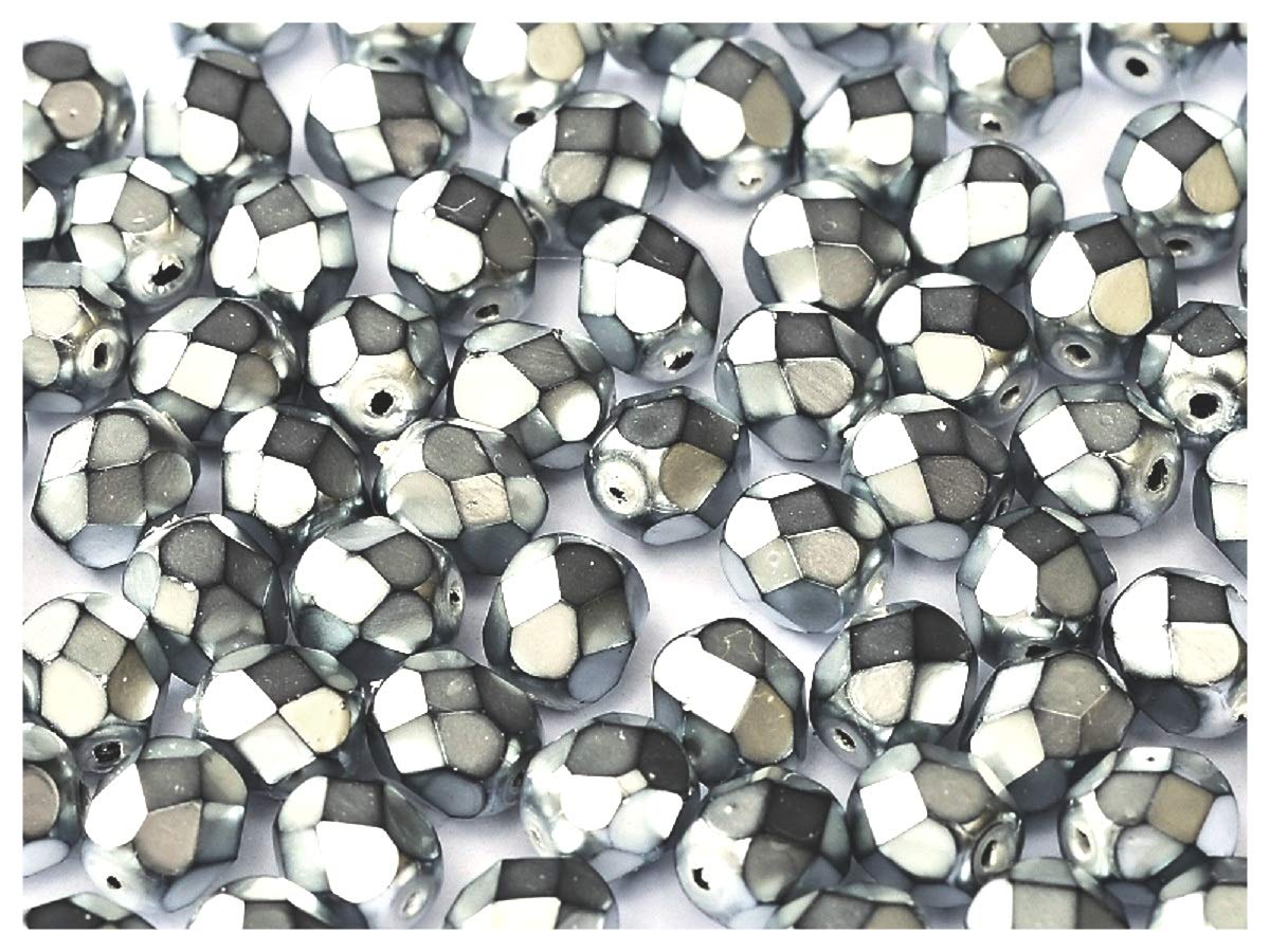 600 Czech Faceted Glass Beads Fire-Polished Round 4 mm Jet Heavy Metal Silver