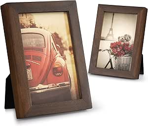 Emfogo 4x6 Picture Frame, Pack of 2 Photo Frame with Real Glass, Solid Wood Rustic Picture Frames 4x6 Display for Wall Decor (Vintage Walnut)