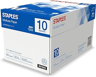 Staples Select Copy Paper, 8.5" x 11", 20 lbs., White, 500 Sheets/Ream, 10 Reams/Carton (20472)