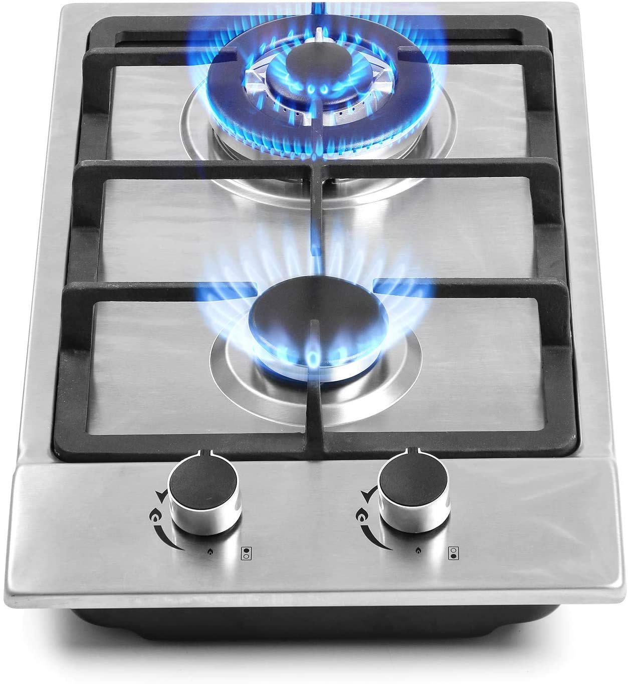 Photo 1 of 12" Gas Cooktops, 2 Burner Drop-in Propane/Natural Gas Cooker, 12 Inch Stainless Steel Gas Stove Top Dual Fuel Easy to Clean (12Wx20L)