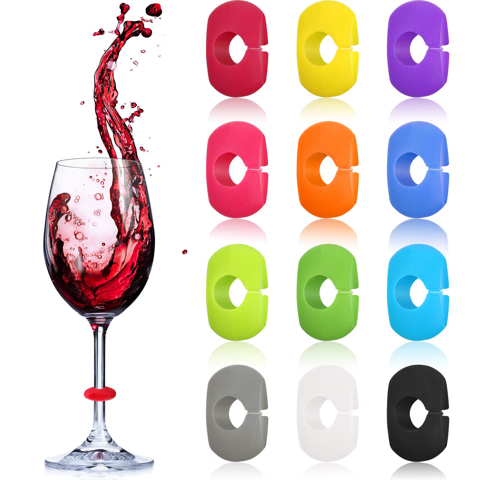 12 Pieces Wine Glass Charms Markers Silicone Drink Markers for Wine Glass Champagne Flutes Cocktails, Martinis, 12 Colors