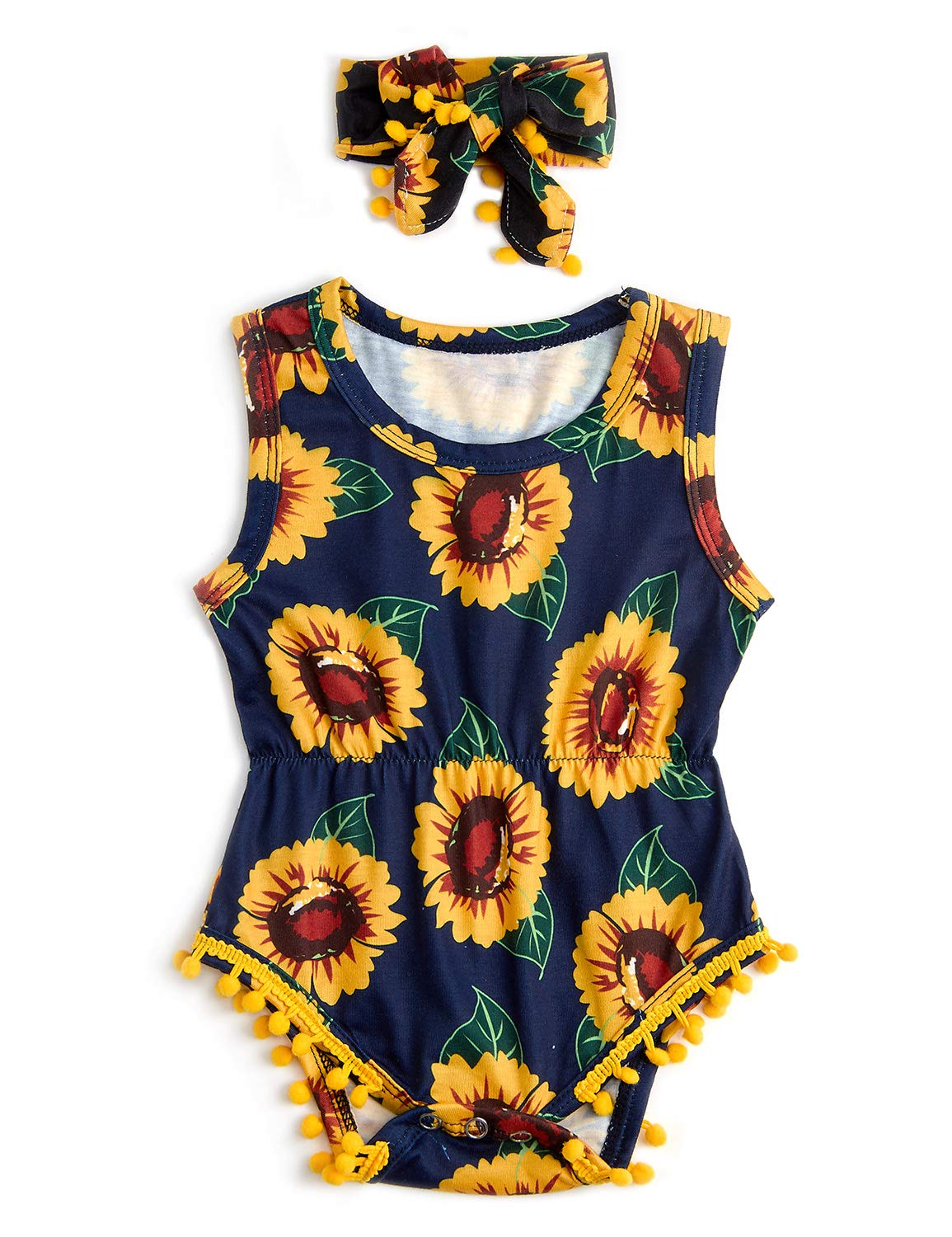 Ahegao0-24 Months Baby Floral Romper Toddlers Outfits Infant Playsuits + Headband Jumpsuit