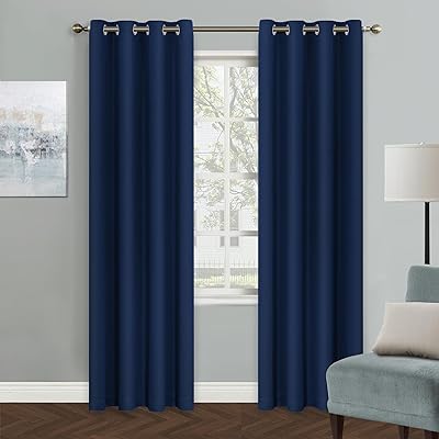 MYSKY HOME Navy Blue Curtains 84 Inch Long Blackout Curtains for Living Room Bedroom Blue Curtains Grommet Window Curtains Privacy Protect Room Darkening Single Panel Curtains, 52 x 84 Inch