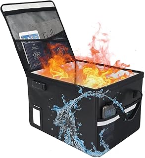 File Box with Lock 5200°F with Heat Insulated,Fireproof Box File Storage Organizer Anti-Static Box,Collapsible Fireproof D...