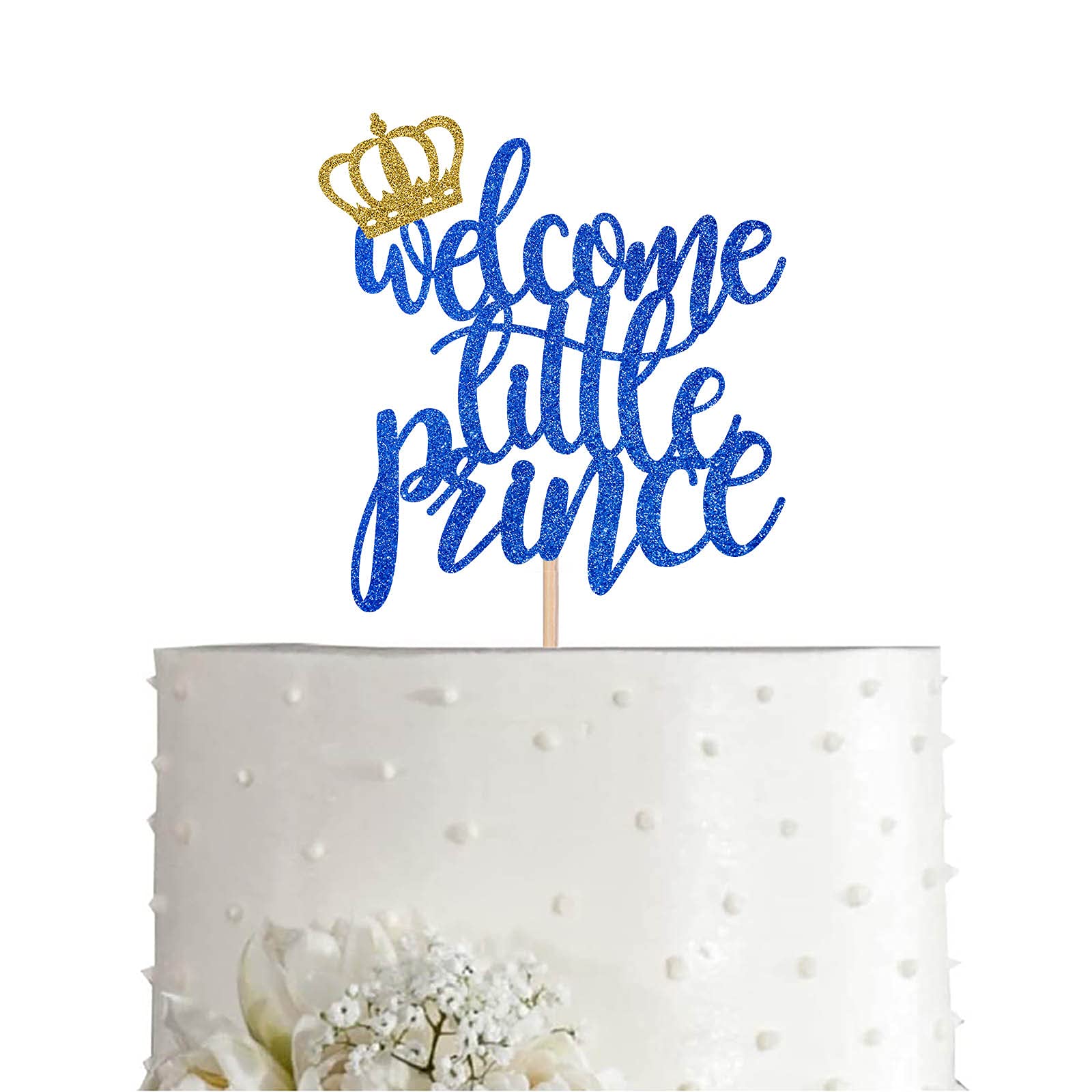 Buy Welcome Little Prince Cake Topper Royal Blue Gold Glitter Boy 10 ...