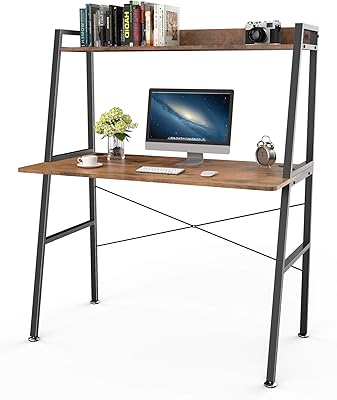 Eureka Ergonomic Computer Desk with Hutch, 43" Ladder Desk with Storage Shelves for Home Office PC Writing Table, Space Saving Rustic Brown