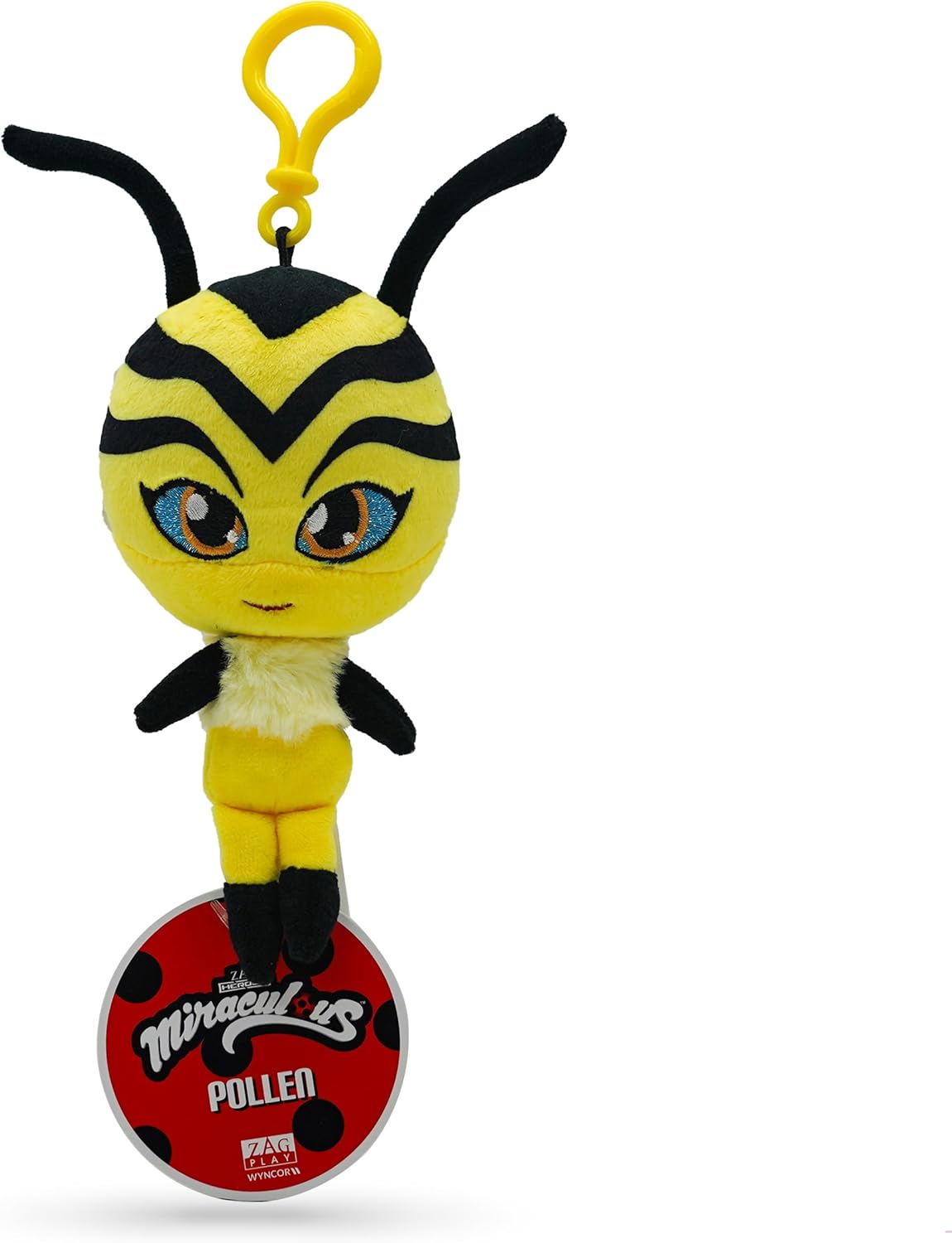 Miraculous Ladybug - Kwami Lifesize Polen de 5 pulgadas con clip de abeja para niños, juguete de peluche coleccionable súper suave con ojos de puntada de purpurina y llavero de mochila a juego de Colombia