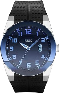 Relic by Fossil Men's Jake Silver Stainless Steel and Black Silicone Band Watch (Model: ZR11861)