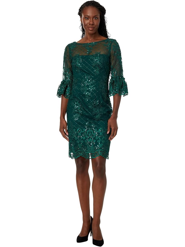 Adrianna Papell Embroideered Bell Sleeve Sheath Dress