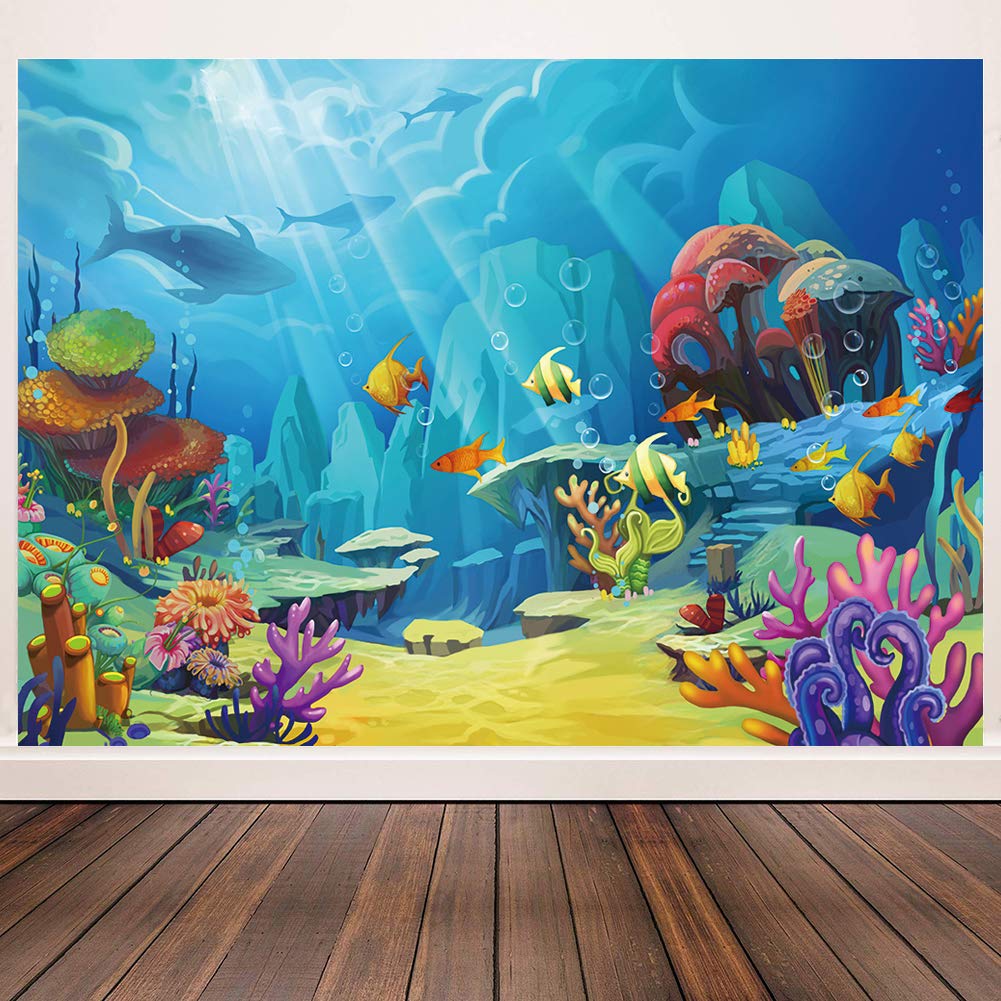 : CHAIYA Under The Sea Backdrop Ocean Little Mermaid Backdrop  Background for Under The Sea Theme Baby Shower Photo Booth Banner Party  Cake Table Decoration 7x5ft 109 : Home & Kitchen