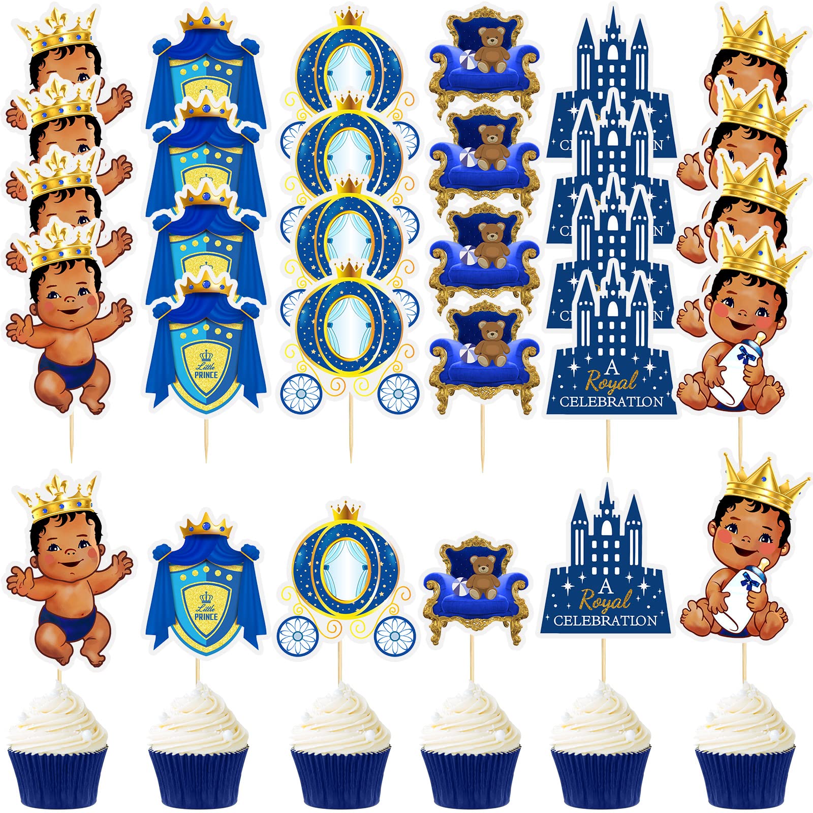 Buy 48 Pieces Prince Cupcake Cake Topper Royal Blue Gold Baby Shower ...