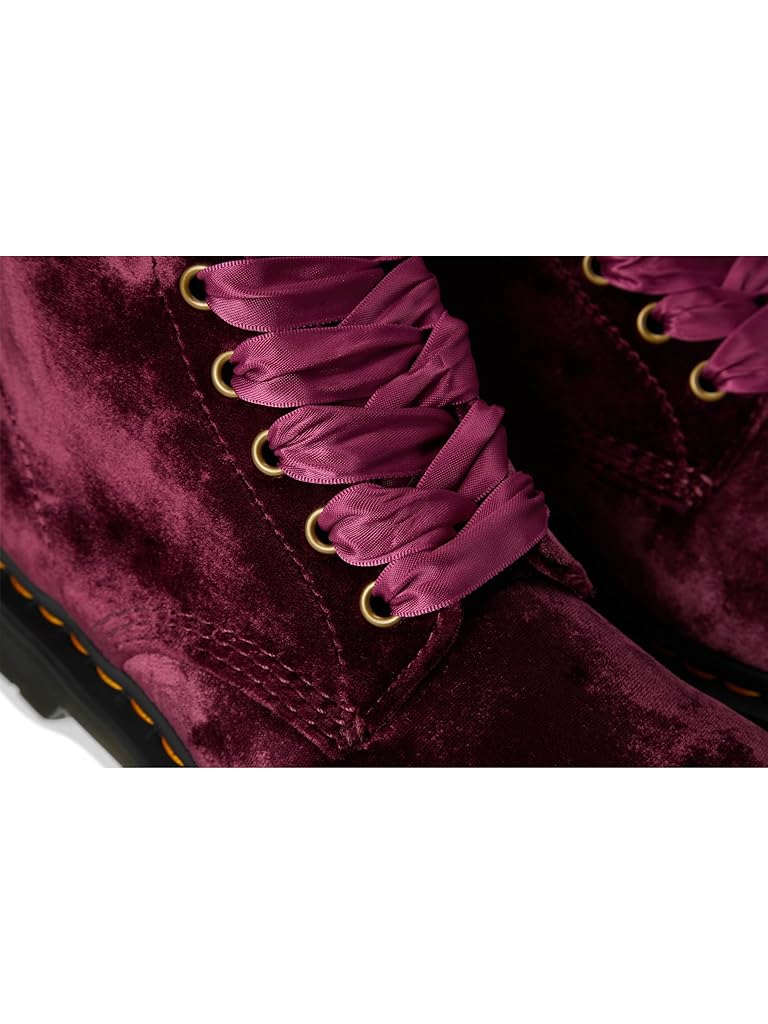 Red Dr. Martens Vegan 1460 Pascal Velvet Lace-Up Boots