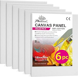 PHOENIX Large Painting Canvas Panels - 18x24 Inch, 6 Value Pack - 8 Oz Triple Primed 100% Cotton Acid Free Canvases for Pa...